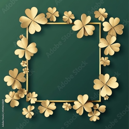 Gold Shamrock. St. Patrick's Day Holiday Background with Floating Shamrocks in Irish Green Gradient photo