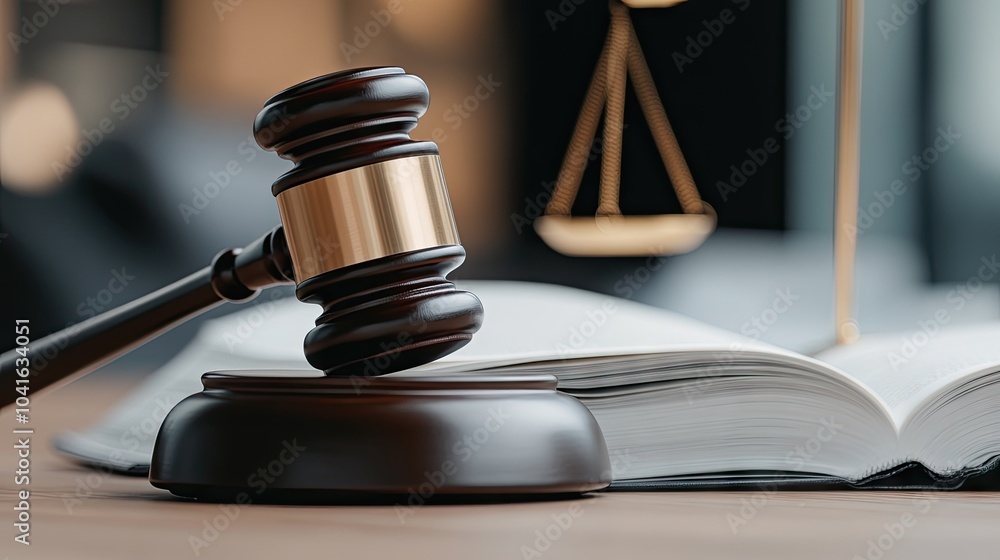 The wooden gavel lies on an open book, embodying the essence of law and justice. Blurred documents in the background highlight the focus on private legal affairs The wooden gavel lies on an open book, embodying the essence of law and justice. Blurred documents in the background highlight the focus on private legal affairs