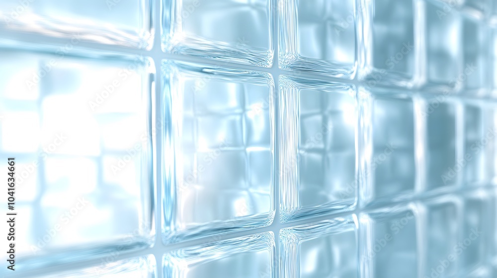 Glass blocks with a light blue tint arranged in a grid pattern, featuring translucent and frosted textures with diffused light, highlighting modern architectural elements and minimalist design. Glass blocks with a light blue tint arranged in a grid pattern, featuring translucent and frosted textures with diffused light, highlighting modern architectural elements and minimalist design.