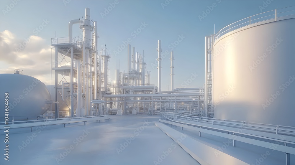 Obraz premium Cutting-Edge Fuel Processing Facility with Modern Architectural Design and Advanced Technology