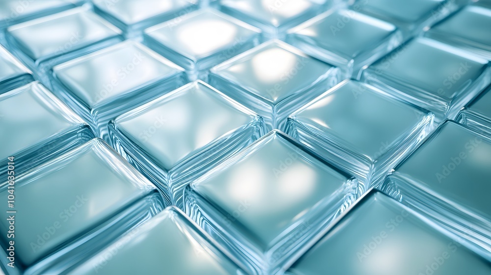 Glass blocks with a light blue tint arranged in a grid pattern, featuring translucent and frosted textures with diffused light, highlighting modern architectural elements and minimalist design. Glass blocks with a light blue tint arranged in a grid pattern, featuring translucent and frosted textures with diffused light, highlighting modern architectural elements and minimalist design.