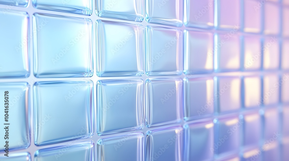 Glass blocks with a light blue tint arranged in a grid pattern, featuring translucent and frosted textures with diffused light, highlighting modern architectural elements and minimalist design. Glass blocks with a light blue tint arranged in a grid pattern, featuring translucent and frosted textures with diffused light, highlighting modern architectural elements and minimalist design.