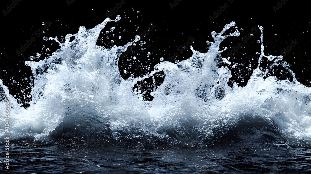 Powerful Symmetrical Water Splash Against Dark Backdrop with Ample Copy Space Powerful Symmetrical Water Splash Against Dark Backdrop with Ample Copy Space