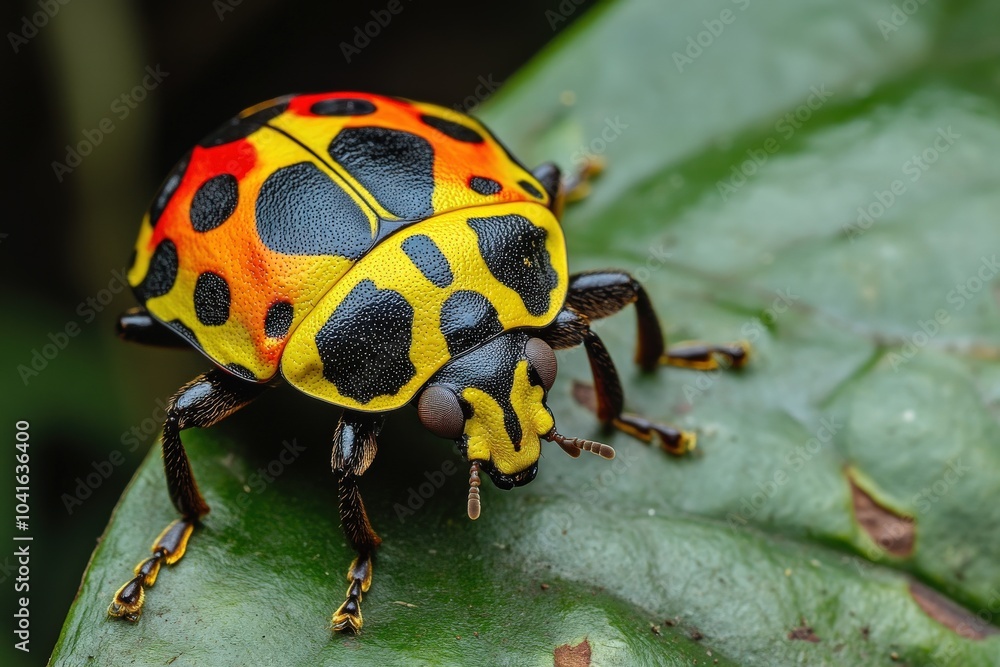 Harlequin Bug in Nature. Small Colorful Bug in Closeup, Outdoors with Copy Space Harlequin Bug in Nature. Small Colorful Bug in Closeup, Outdoors with Copy Space