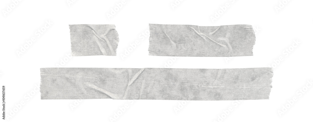 Set of duct tape lines, isolated white paper adhesive tape strips of different sizes on transparent background Set of duct tape lines, isolated white paper adhesive tape strips of different sizes on transparent background