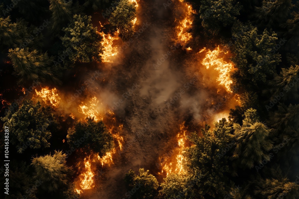 Forest in fire, top view Forest in fire, top view