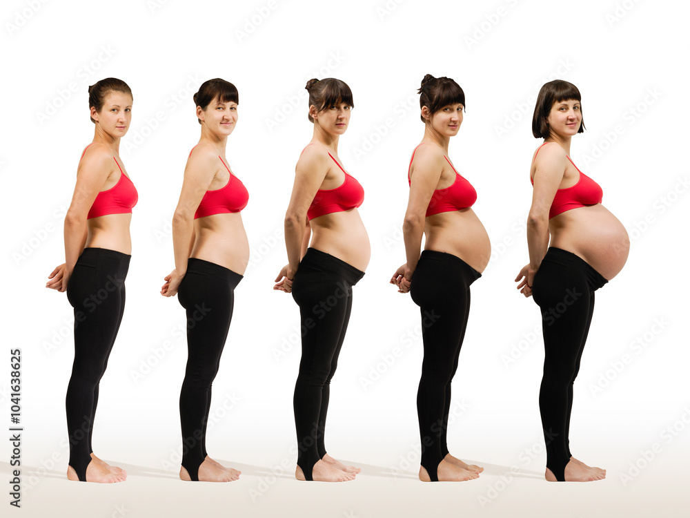 Naklejka premium A woman at different stages of pregnancy.