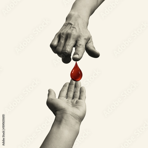 Cuadro en lienzo Blood transfusion from person to person, art collage.