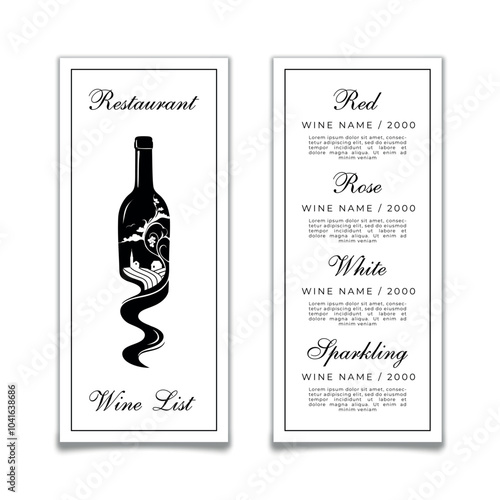 Vintage black and white minimalist wine list template