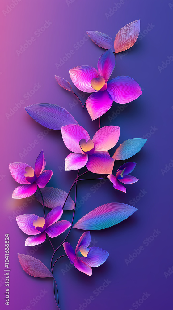 Dendrobium Orchids logo 3d vector paper cute Dendrobium Orchids logo 3d vector paper cute