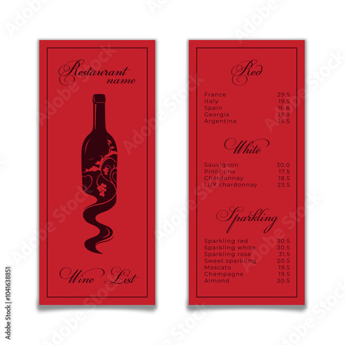 Minimalist wine list menu template with wine bottle