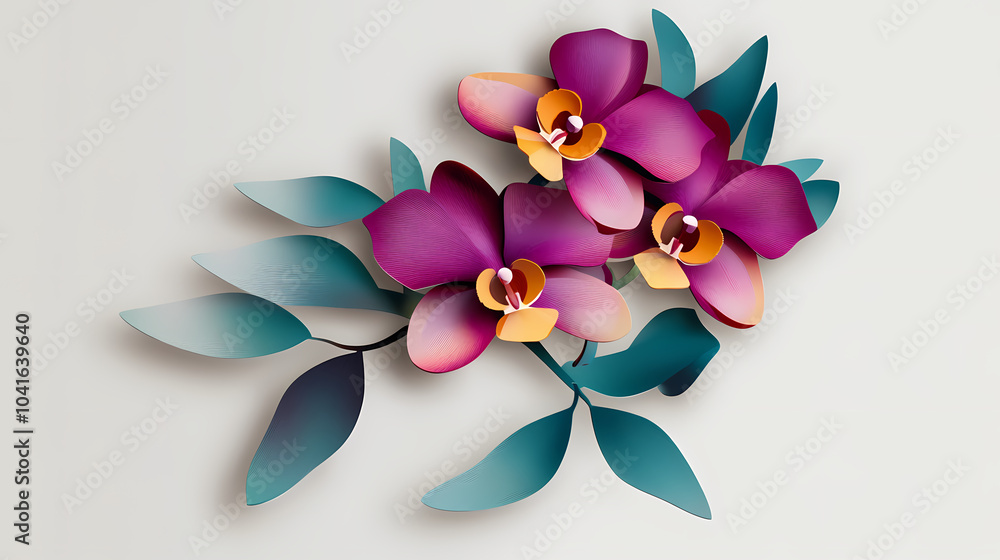 Dendrobium Orchids logo 3d vector paper cute Dendrobium Orchids logo 3d vector paper cute