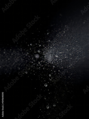 Spray mist jet splash from aerosol sprayer on black background spray mist of water and air steam or powder dust particles flow with atomizer effect glitter dust particle Ultra realistic 