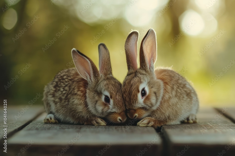 Fototapeta premium Cute Rabbits Snuggling Together in Natural Setting