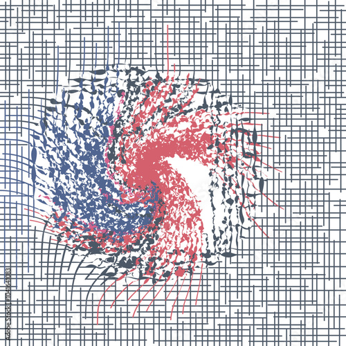 The grid is heavily distorted by a swirling color spot.