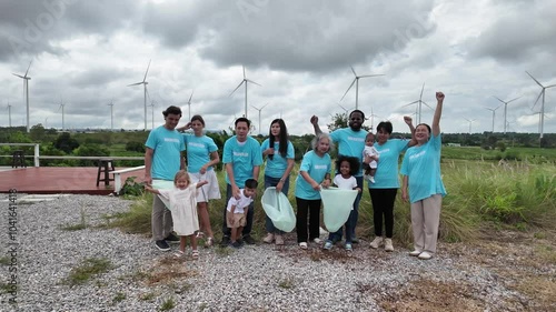 Volunteer pick up the plastic bottle. Volunteer and portrait of people in park for charity event, community service and teamwork. Volunteering. Group teamwork 