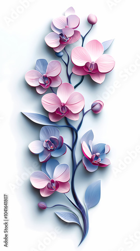 Dendrobium Orchids logo 3d vector paper cute