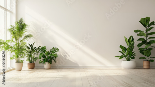 The houseplants are simply arranged, adding natural beauty and tranquility to the space.