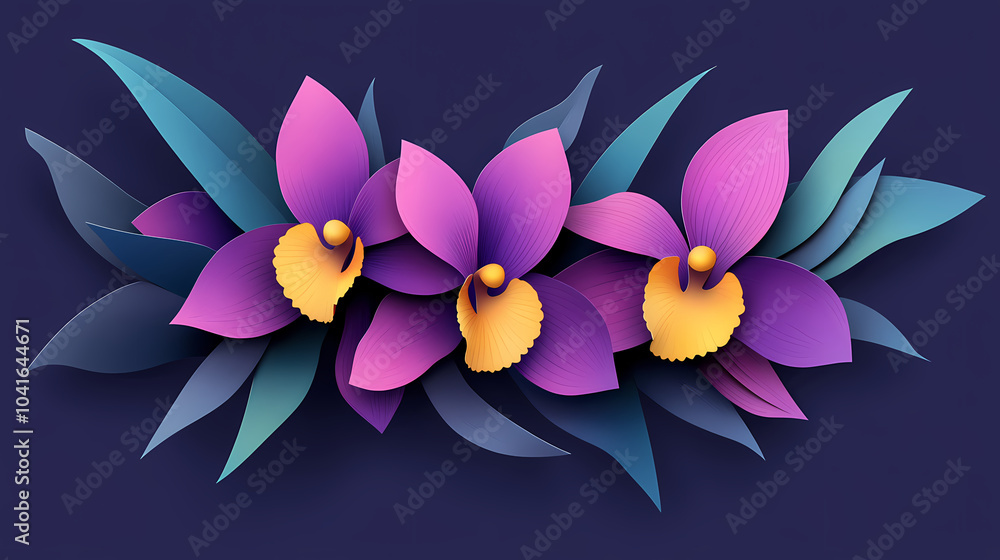Dendrobium Orchids logo 3d vector paper cute Dendrobium Orchids logo 3d vector paper cute