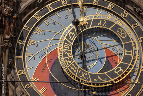 Obraz na płótnie Prague astronomical clock (Prague Orloj) on facade of Town Hall in Town Square, Prague, Czech Republic w salonie