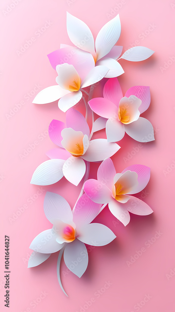 Fototapeta premium Dendrobium Orchids logo 3d vector paper cute