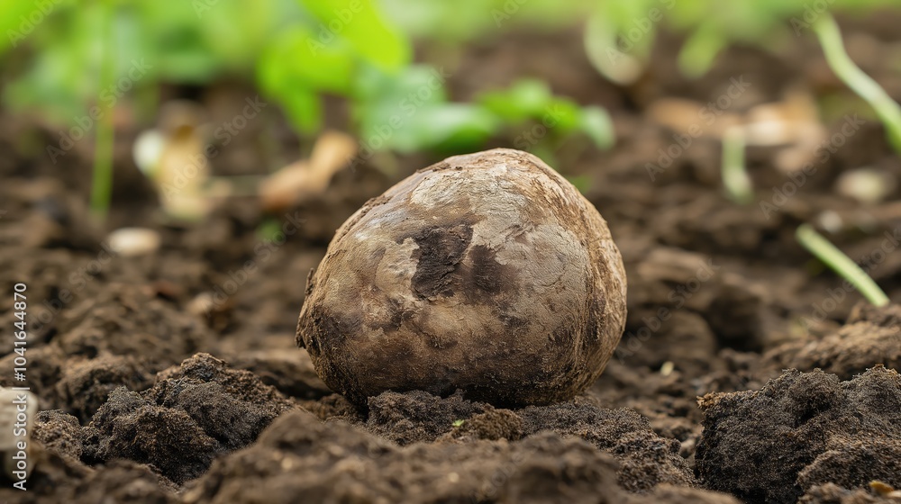 Truffle mushroom on the ground. Close-up. Truffle mushroom on the ground. Close-up.