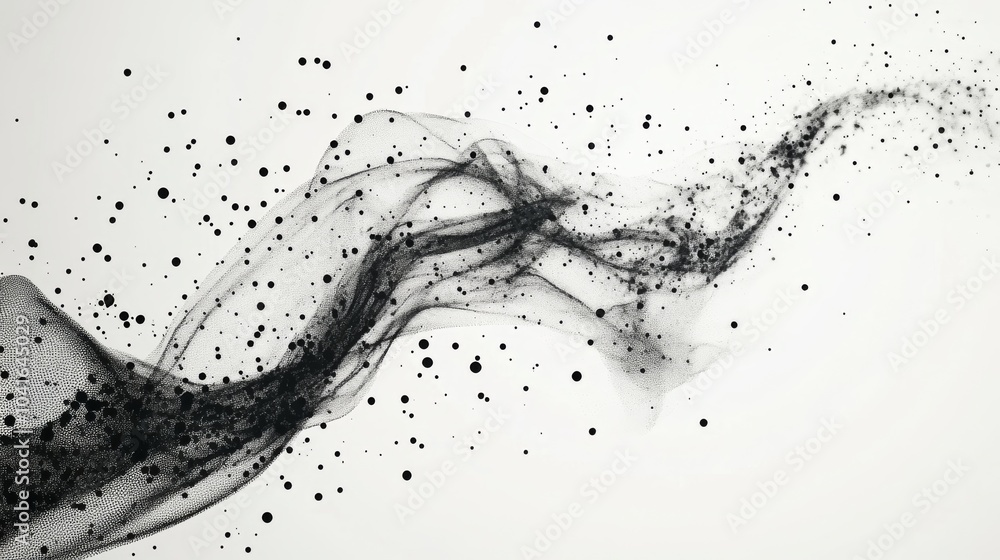 A swirling curve of black dots flowing against a white background, symbolizing technology, science, and music in a modern concept. A swirling curve of black dots flowing against a white background, symbolizing technology, science, and music in a modern concept.