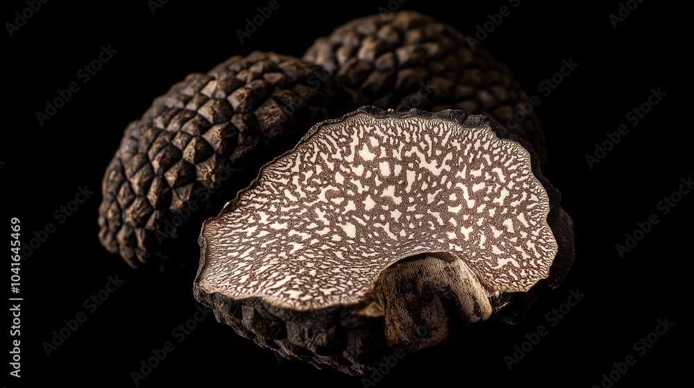 Truffle mushroom on a black background.