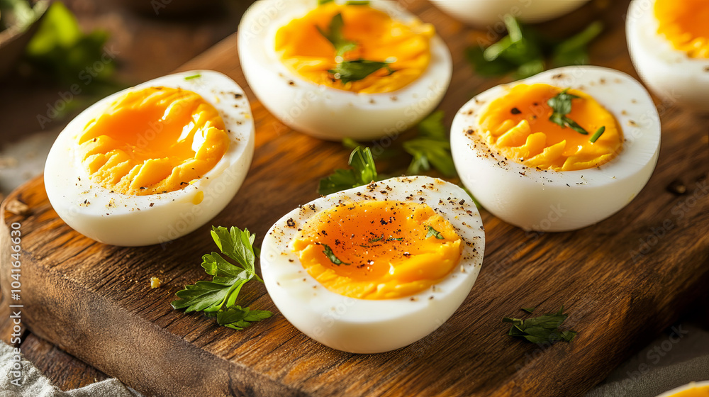 A close-up of perfectly soft-boiled eggs.
A close-up of perfectly soft-boiled eggs.