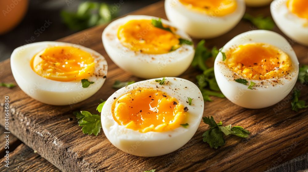 A close-up of perfectly soft-boiled eggs.
A close-up of perfectly soft-boiled eggs.