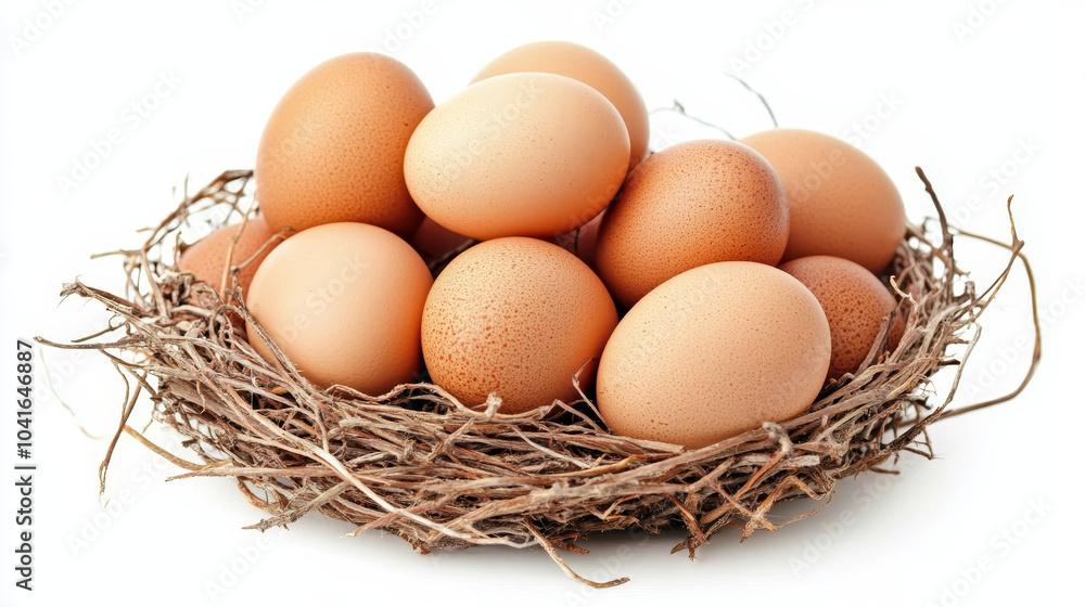 Fresh organic eggs nestled in a bed of straw.
Fresh organic eggs nestled in a bed of straw.