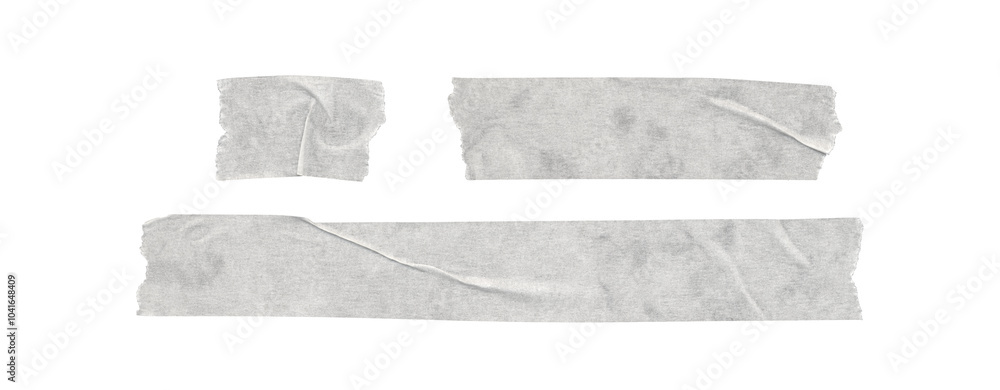 Set of duct tape lines, isolated white paper adhesive tape strips of different sizes on transparent background Set of duct tape lines, isolated white paper adhesive tape strips of different sizes on transparent background
