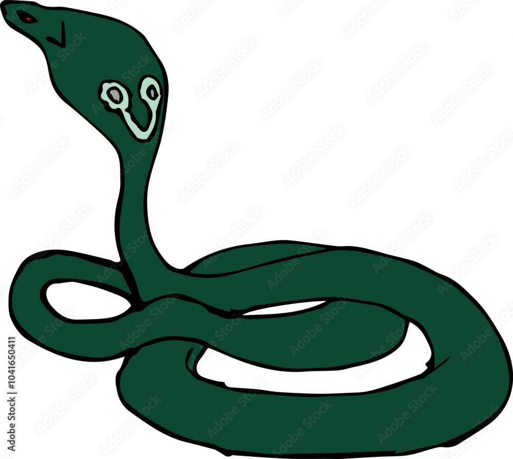 Fototapeta premium A green cobra on a white background. A snake for postcards for 2025