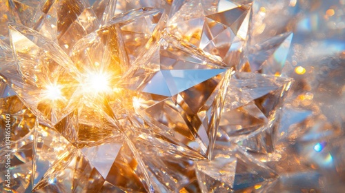 Close-up of a crystal chandelier, its delicate facets catching light and reflecting it in stunning, sparkling patterns