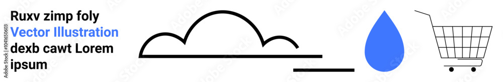 Cart and water drop appear next to cloud and text with a line drawing style. Ideal for e-commerce, environmental awareness, digital marketing, web design, and branding. Landing page Cart and water drop appear next to cloud and text with a line drawing style. Ideal for e-commerce, environmental awareness, digital marketing, web design, and branding. Landing page