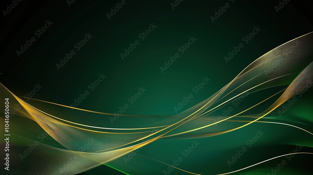 Naklejka premium Elegant Green and Gold Wave Pattern Background