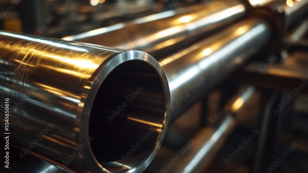 Naklejka premium shiny new metal pipe with perfect welds, ready for installation