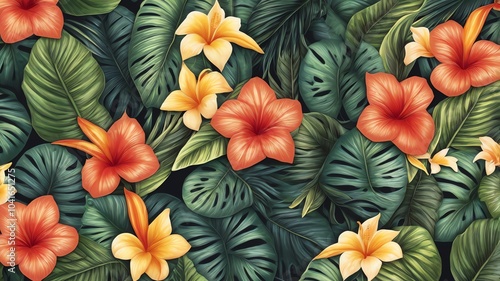 Wallpaper Mural Tropical Floral Pattern Torontodigital.ca