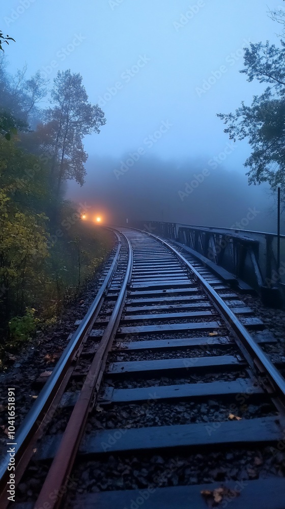 Fototapeta premium Foggy morning on a railroad track.
