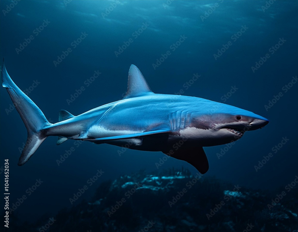 Naklejka premium Tiburón blanco azul el mar, Realista