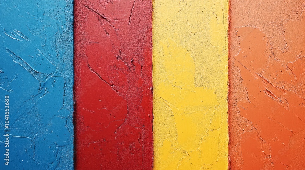 A colorful wall with red, yellow, and blue stripes A colorful wall with red, yellow, and blue stripes
