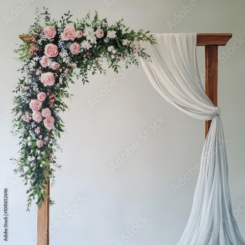 wedding arch with flowers, in a realistic drawing style with oil paints