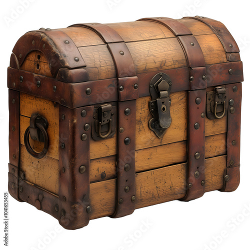Wooden Pirate Treasure Chest with Transparent Background