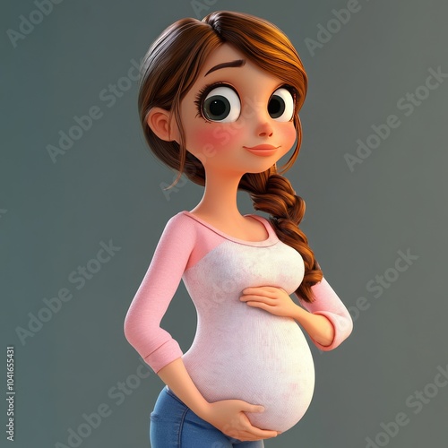 Smiling pregnant woman in pink shirt