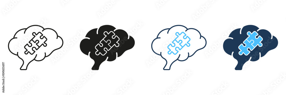 Puzzle and Human Brain Line and Silhouette Icon Set. Jigsaw Creative Mind Concept. Problem Solving and Find Solution Linear Pictogram Collection. Editable Stroke. Isolated Vector Illustration Puzzle and Human Brain Line and Silhouette Icon Set. Jigsaw Creative Mind Concept. Problem Solving and Find Solution Linear Pictogram Collection. Editable Stroke. Isolated Vector Illustration