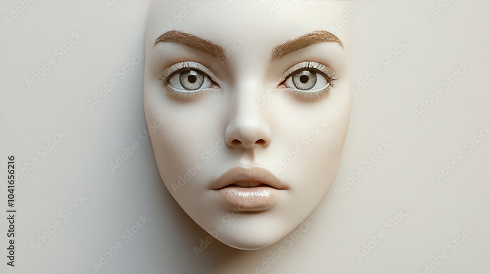 A woman's face is shown in a white background A woman's face is shown in a white background