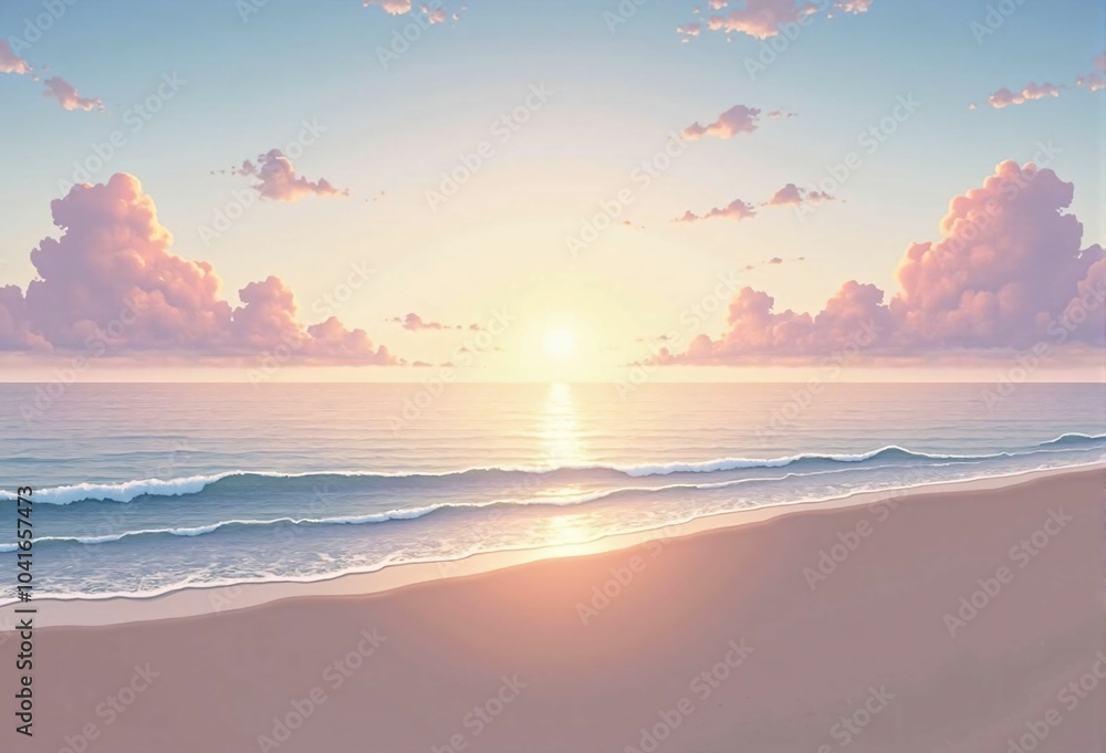 Fototapeta premium Quiet Evening on a Tropical Beach. Relaxing Resort Scene with Golden Light Shining Over a Peaceful Seascape
