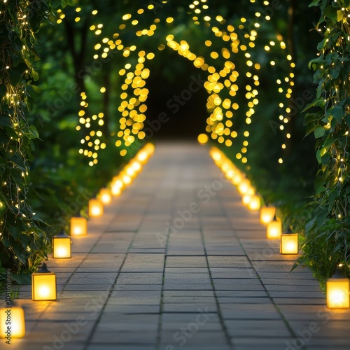 Glowing Lantern Pathway in a Enchanted Garden