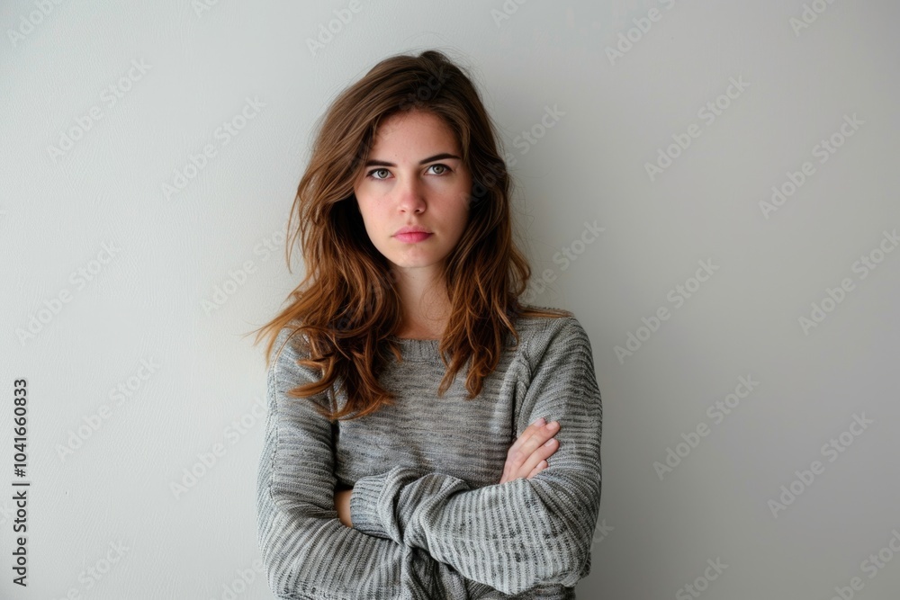 A person standing with their arms crossed in front of a white background, great for use as a placeholder or in presentations A person standing with their arms crossed in front of a white background, great for use as a placeholder or in presentations
