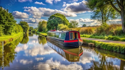Canal narrowboat navigating the Shropshire Union Canal in England